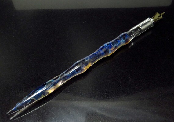 glass fountain pen glass calligraphy ink pen steampunk pen gift unique gifts for him Glass dip pen in gold yellow with silver luster