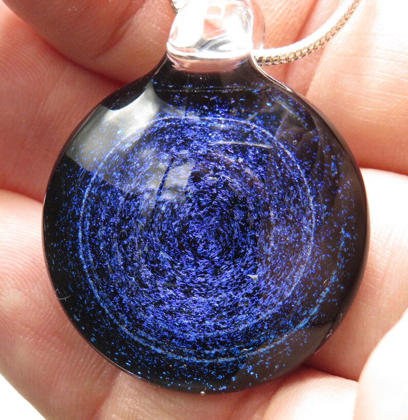 Electric blue spiral galaxy jewellery blue to purple stars space pendant necklace teachers gifts blue stars jewellery image 2