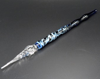 Glass dip pen in dark cobalt blue with silver luster - Calligraphy pen with glass nib - writers gifts - Venetian style glass fountain pen