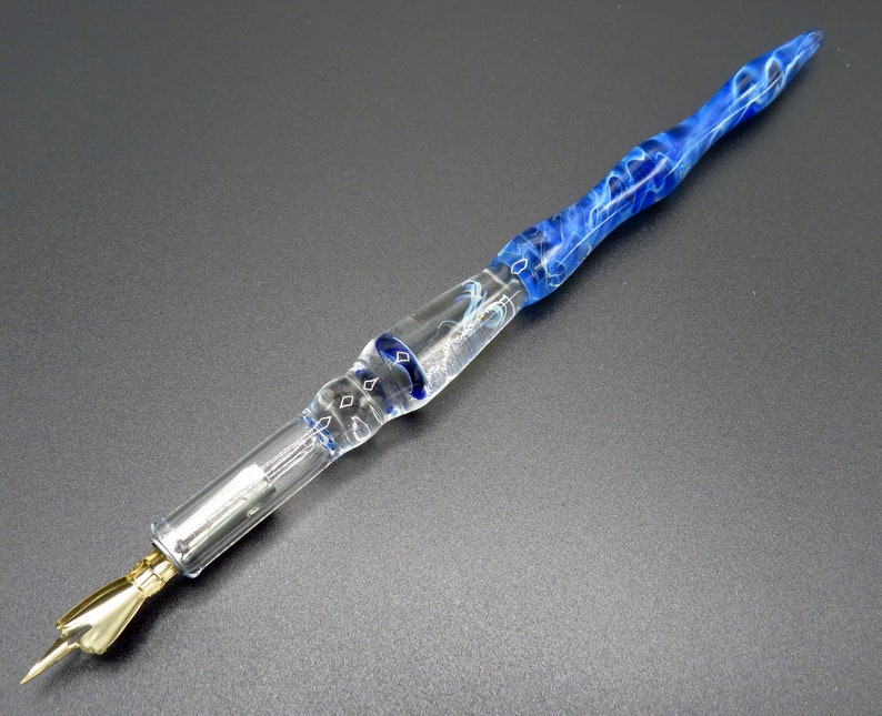 Jellyfish glass dip pen in sapphire blue silver luster unique gifts for him glass calligraphy & drawing fountain pen sea gifts image 2