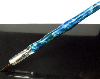 Metallic sea blue glass dip pen with silver luster - unique gifts - calligraphy set option - glass calligraphy & drawing glass fountain pen