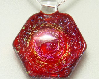 JST Hexagon red shift galaxy space necklace pendant - spiral galaxy pendant with rainbow stars - JST space telescope - universe necklace