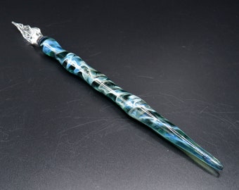 Glass dip pen in teal green with silver luster - Calligraphy pen with glass nib - venetian pen style glass fountain pen - writers gifts