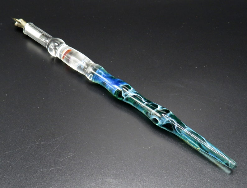 Jellyfish glass dip pen in teal green silver luster unique gifts for him glass calligraphy & drawing fountain pen sea gifts image 3