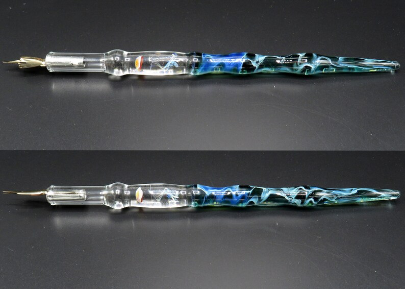 Jellyfish glass dip pen in teal green silver luster unique gifts for him glass calligraphy & drawing fountain pen sea gifts image 6