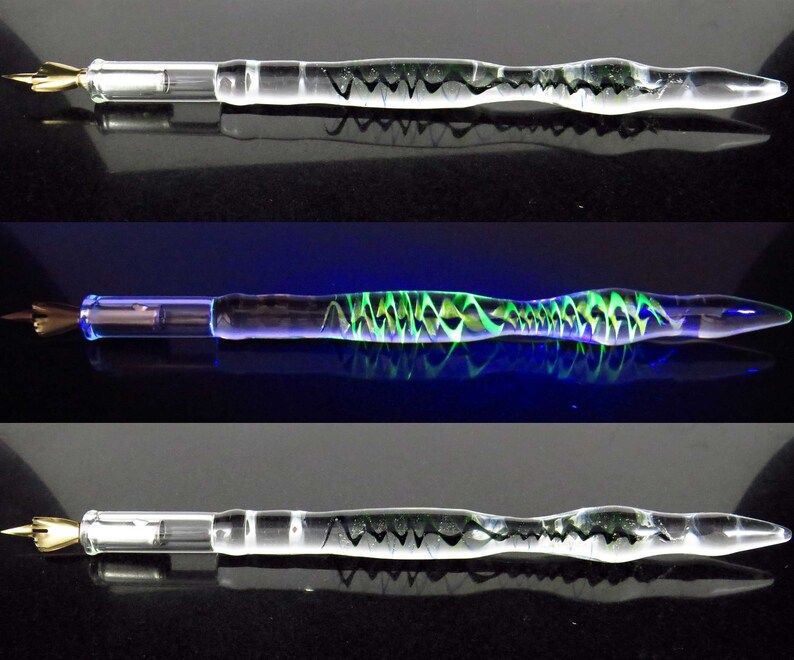 Uranium UV reactive handformed glass dip pen for calligraphy /& drawing pen unique gifts collectable glass fountain pen science gift