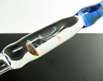 Jellyfish glass dip pen in sapphire blue silver luster - unique gifts for him - glass calligraphy & drawing fountain pen - sea gifts