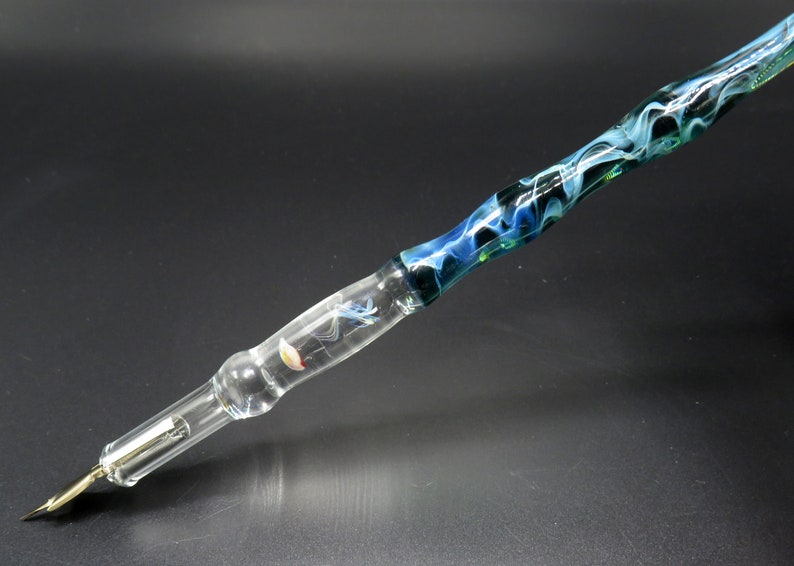 Jellyfish glass dip pen in teal green silver luster unique gifts for him glass calligraphy & drawing fountain pen sea gifts image 5