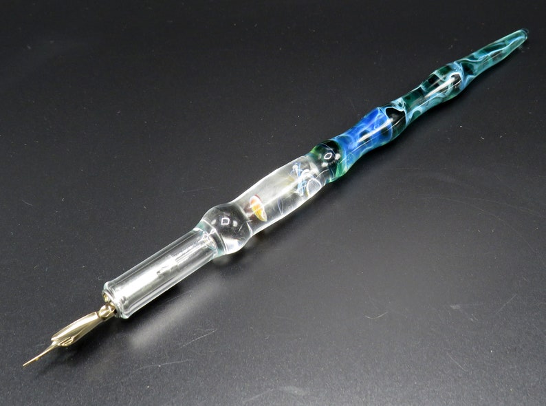 Jellyfish glass dip pen in teal green silver luster unique gifts for him glass calligraphy & drawing fountain pen sea gifts image 4