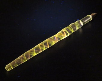 Glass dip pen with Uranium UV reactive yellow and orange glass - calligraphy & drawing glass pen - glass fountain pen - dipping pen