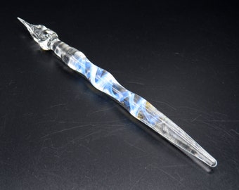 Glass dip pen with ghost white spiral - Steampunk pen - Calligraphy pen with glass nib - white glass fountain pen - writers gifts