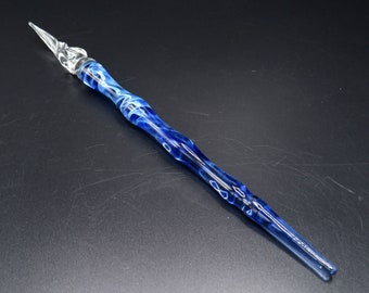 Glass dip pen in sapphire blue with glass nib - Calligraphy pen with glass nib - venetian style glass fountain pen - glass quill pen