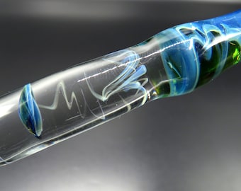 Jellyfish glass dip pen in bright green silver luster - glass fountain pen - glass calligraphy & drawing fountain pen - sea gifts