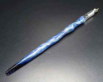 Glass dip pen with ultra silver blue metal effect - glass fountain pen - unique gifts for him - glass calligraphy pen - heavy metal blue pen