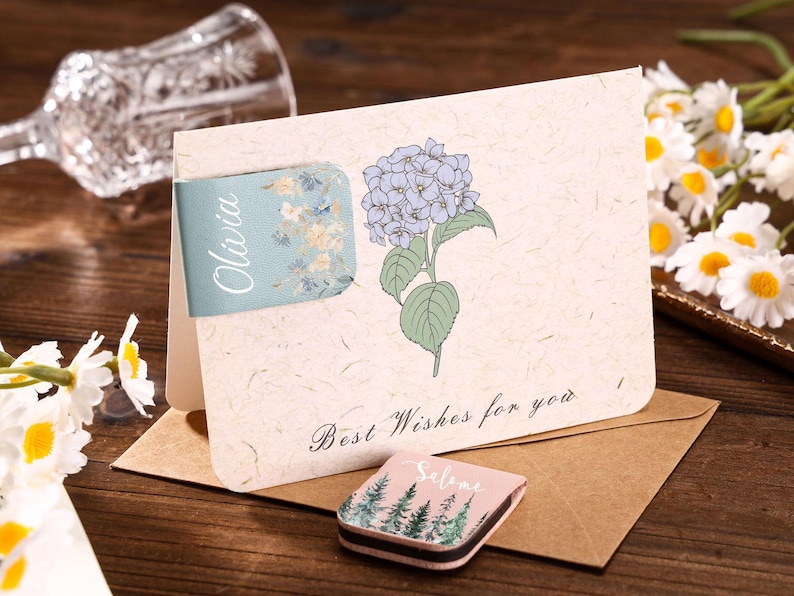 Spersonalizowana skórzana magnetyczna zakładka do książki – spersonalizowane imię kwiatu narodzin, prezent na Dzień Matki zdjęcie 12