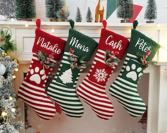 Custom Embroidered Christmas Stocking: Dog Paw Print, Personalized Name