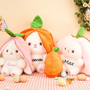 Custom Easter Bunny Rabbit,Strawberry Rabbit Plush,Cute Bunny Doll,Soft Stuffed Animal,Easter Bunny,Reversible Carrot Bunny Stuffed Animal
