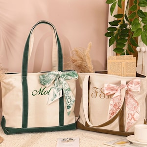 Embroidered Canvas Tote Bag with Initials, Custom Tote Bag, Bridesmaid GiftsTote Bag, Bridal Shower, Personalized Gifts, Bachelorette Gifts