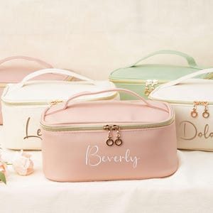Custom Cosmetic Bag,Personalized Gift For Her,Bride Makeup Bag,Gift For Bridesmaid,Travel Makeup Bag,Embroidered Leather Makeup Bag,Bridal