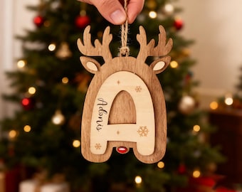 Personalized Reindeer Letter Ornament, Custom Christmas Stocking Tag