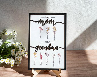 Personalized Grandma's Garden Wooden Sign: Birth Month Flower Plaque,Mother's Day Gift