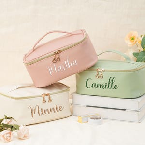Bride Makeup Bag,Custom Cosmetic Bag,Personalized Gift For Her,Gift For Bridesmaid,Travel Makeup Bag,Embroidered Leather Makeup Bag,Bridal