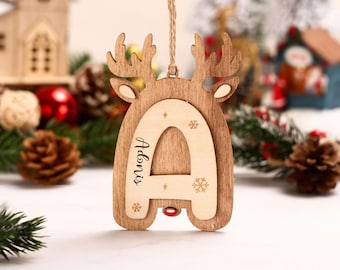 Personalized Reindeer Letter Ornament, Custom Christmas Stocking Tag