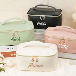 Travel Makeup Bag,Embroidered Leather Makeup Bag,Custom Cosmetic Bag,Personalized Gift For Her,Bride Makeup Bag,Gift For Bridesmaid,Bridal