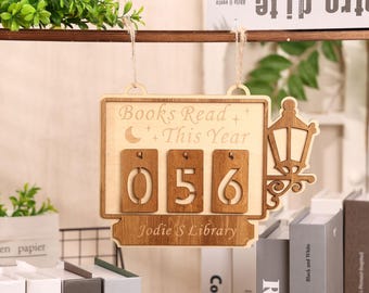 Contador de lectura de libros de madera personalizado, decoración para biblioteca