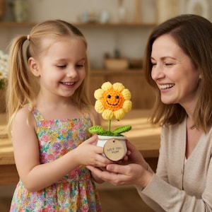 Handmade Crochet Daisy Pot, Mother's Day Gift,Hook And Crochet Bonsai, Sunflower Bonsai,Gift for Mom