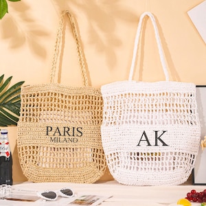 Personalized Beach Tote Bag,Custom Handle Beach Bag,Beach straw bag,Girls travel tote bag,Embroidery beach bag,Raffia Beach Tote Bag