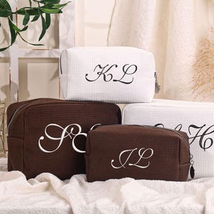 Personalized Waffle Travel Cosmetic Bag, Custom Monogram Makeup Bag, Embroidered Toiletry Bag, Bridesmaid Gifts, Gift For Her, Xmas Gift