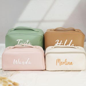 Personalized Leather Embroidered Makeup Bag,Large Capacity Cosmetic Bag,Christmas Gift,Bridesmaid Gifts,Makeup Organizer,Bridal Shower Gift