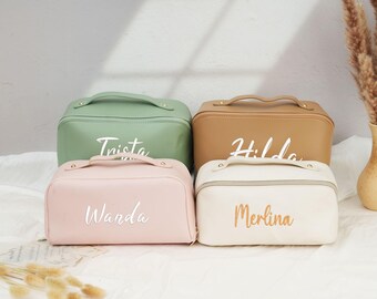 Personalized Vegan Leather Makeup Bag: Embroidered Cosmetic Organizer