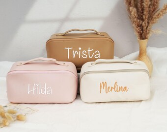 Personalized Vegan Leather Makeup Bag: Embroidered Cosmetic Organizer
