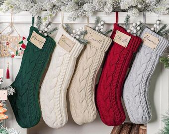 Personalized Knit Christmas Stocking: Ivory Cable Knit, Embroidered Name
