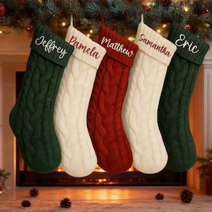 Personalized Knit Christmas Stocking: Embroidered Monogram