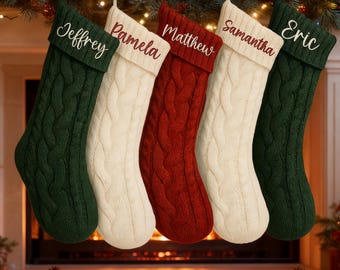 Personalized Knit Christmas Stocking: Embroidered Monogram