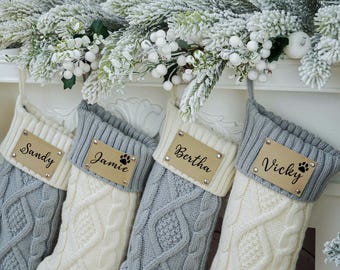 Personalized Knit Christmas Stocking: Engraved Family Name, Holiday Decor