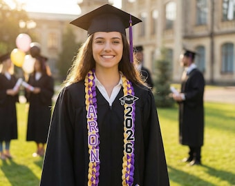 Personalized Graduation Lei 2026: Braided Satin Ribbon, Custom Name