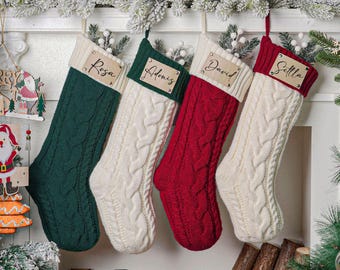 Personalisierte stricken Weihnachtsstrumpf: Creme Ivory Zopfmuster