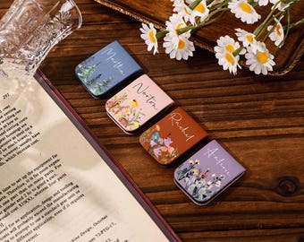 Personalized Birth Flower Magnetic Bookmark: Custom Leather Gift