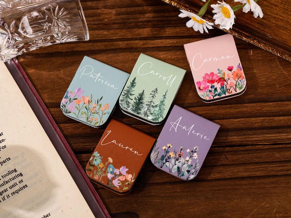 Personalized Leather Bookmark: Birthday Flower Magnetic Book Mark