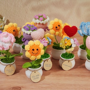 Gifts For Mom From Kids,Crochet,Birthday Gifts,Custom Crochet Flower Pot,Teacher Gifts,Gift for Mother with Custom Tags,Crochet Sunflowers