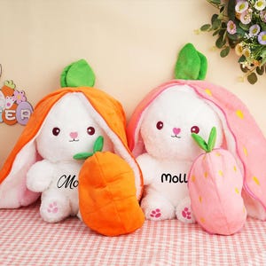 Reversible Strawberry Carrot Plush Bunny, Soft Stuffed Animal
