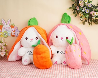 Vändbar jordgubbs-morotsplyschkanin, mjukt gosedjur