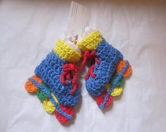 Baby Boy Blue 100% Cotton Crochet Roller Blade Skates Booties Crib Sox Shower Gift Present                    ent Spring Summer Red Yello