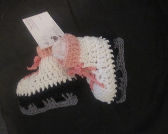 Ice Skate Booties Baby Girl Cotton Shoe Crib Socks Yarn Blade  0 -6 mo Crochet Pink White Black Gray Spring Summer Shower Gift Birth Present