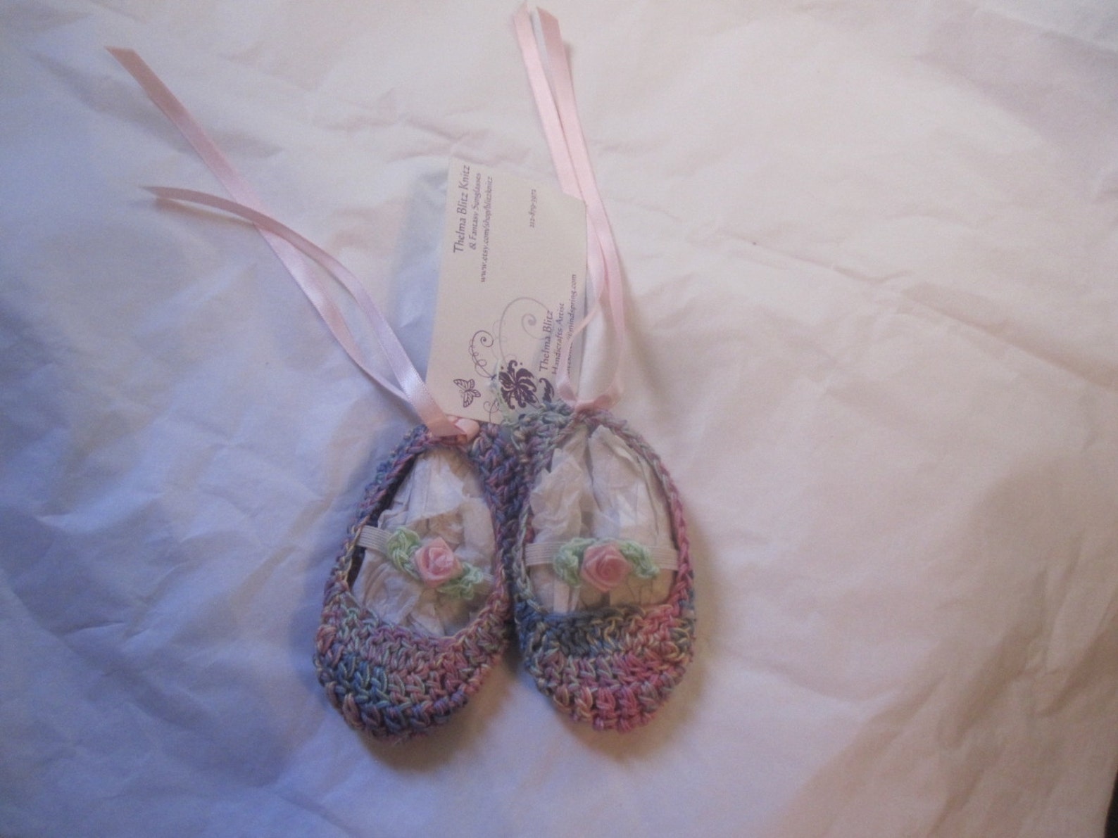 pink cotton crochet baby girl ballet slipper booties rose trim ribbons 0 -6 months pink cotton crochet baby girl ballet slipper booties rose trim ribbons 0 -6 months