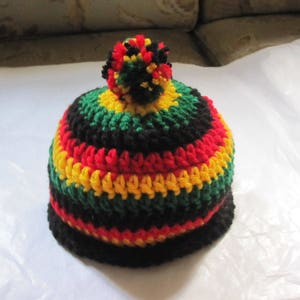 Rasta Baby Beanie Cap Hat Crochet 3-6 mo Unisex Reggae Jamaica Bob Marley Ethiopia Red Gold Green Black Shower Gift Birth Present One Love